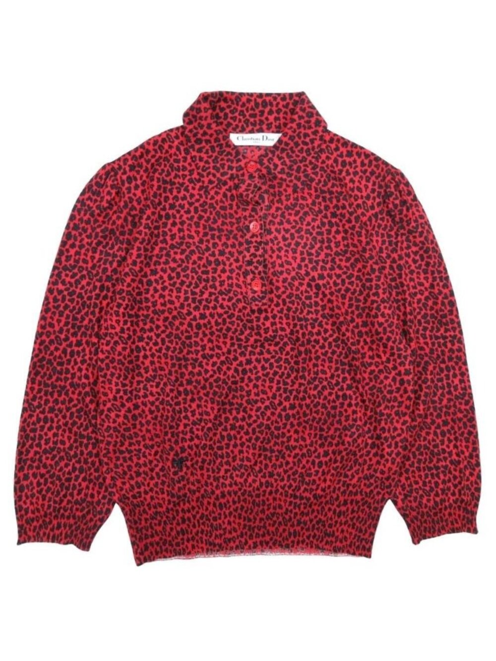 Dior Cashmere Silk Polo Shirt Top Quarter Sleeve Leopard Print Bee Embroidery